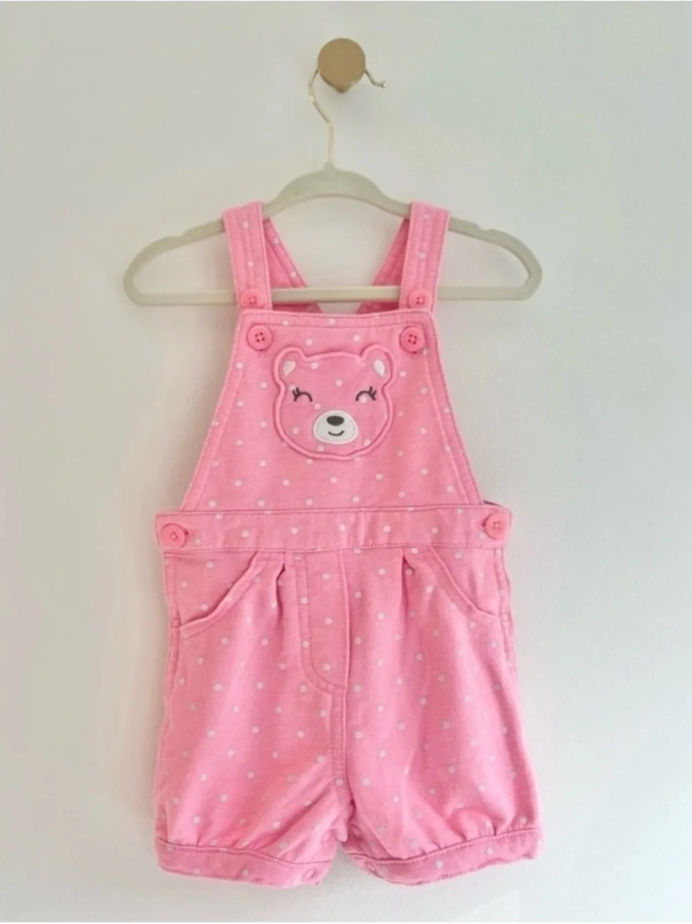 Carter's Baby Girl Pink Bear Overalls with White Polka Dots Size 12 Months
